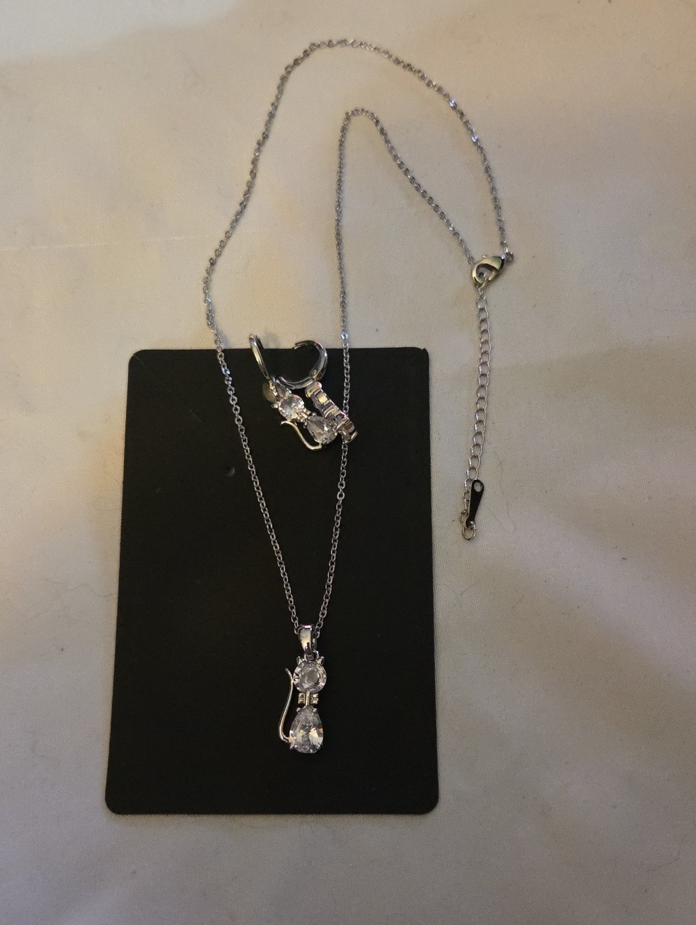 Silver Teardrop Crystal Pendant Necklace & Earring Set - Classic Sparkle